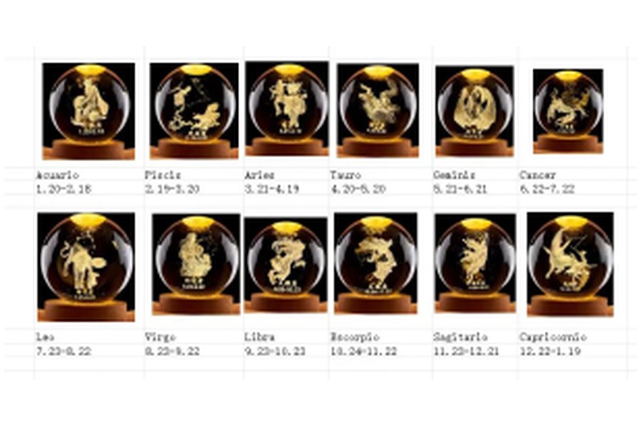 Bola de cristal giratoria del zodiaco - 8 cm