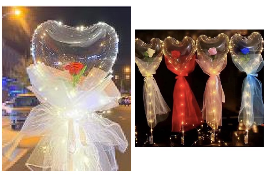 Globo con flores, corazón y luz